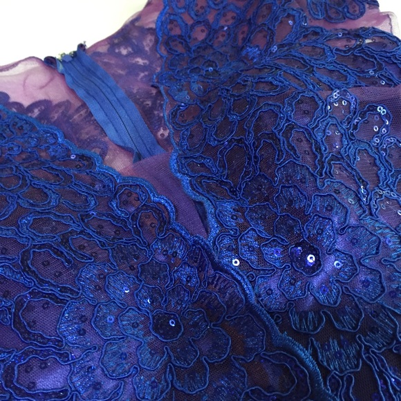Lace Bodice Sequin Embellished Tulle Party Dress in Blue/Purple - Picture 12 of 13